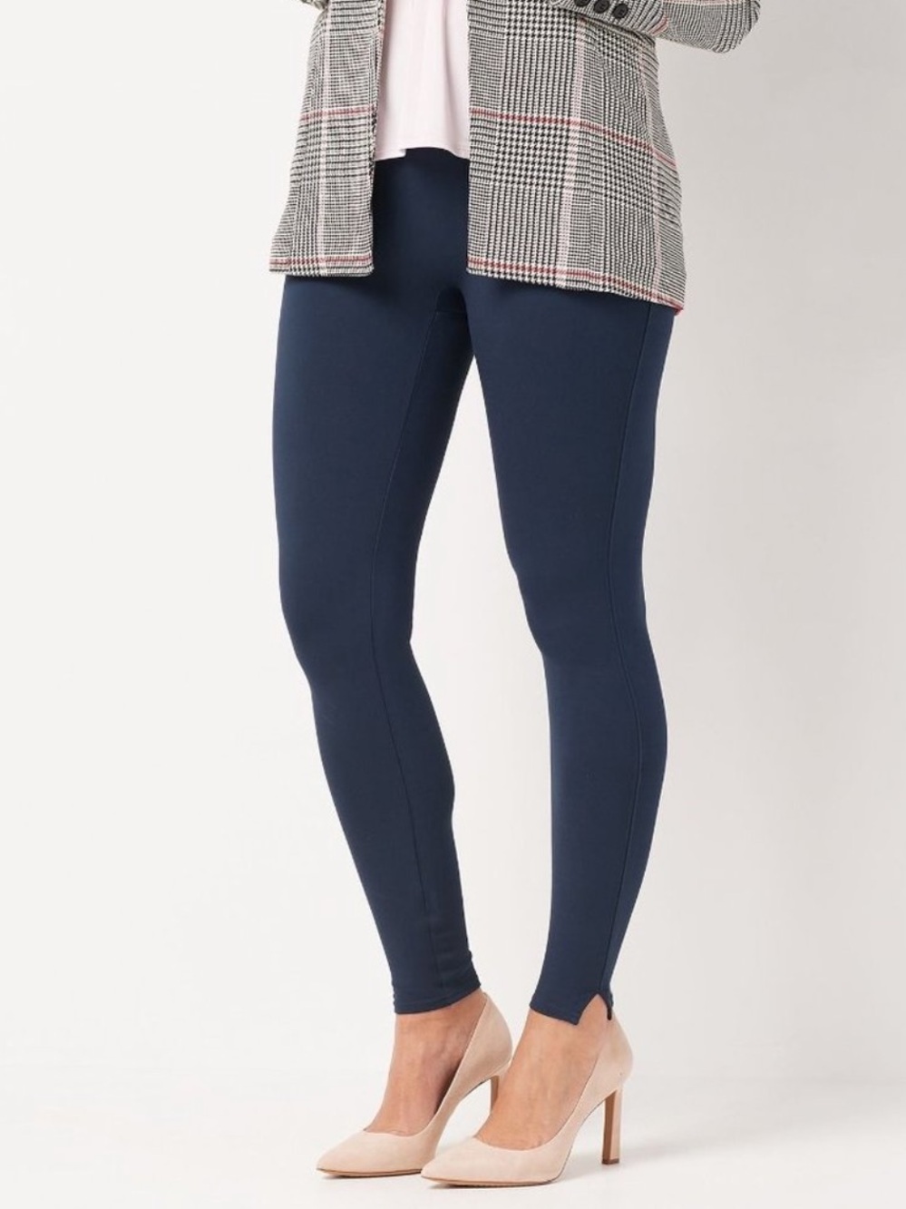 Spanx Ankle Length Ponte Hem-Slit Leggings Navy Stretch Tights